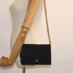 Chanel Matelasse Chain Shoulder Bag Satin Black CC Auth am6152A