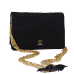 Chanel Matelasse Chain Shoulder Bag Satin Black CC Auth am6152A