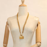 Chanel Matelasse Chain Necklace metal Gold Tone CC Auth ar11061
