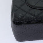 Chanel Matelasse 30 Turn Lock Chain Bag Caviar Skin Black CC Auth ar11992A