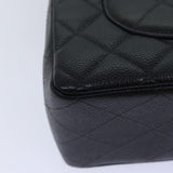 Chanel Matelasse 30 Turn Lock Chain Bag Caviar Skin Black CC Auth ar11992A