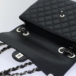 Chanel Matelasse 30 Turn Lock Chain Bag Caviar Skin Black CC Auth ar11992A