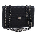 Chanel Matelasse 30 Turn Lock Chain Bag Caviar Skin Black CC Auth ar11992A