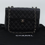 Chanel Matelasse 30 Turn Lock Chain Bag Caviar Skin Black CC Auth ar11992A