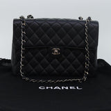 Chanel Matelasse 30 Turn Lock Chain Bag Caviar Skin Black CC Auth ar11992A