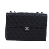 Chanel Matelasse 30 Turn Lock Chain Bag Caviar Skin Black CC Auth ar11992A