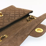 Chanel Matelasse 30 Double Chain New Shoulder Bag Suede Brown CC Auth ar4582