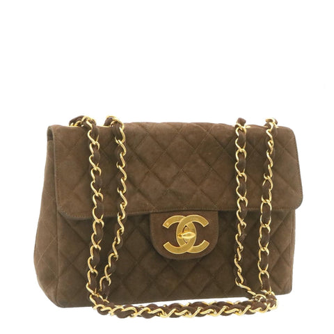 Chanel Matelasse 30 Double Chain New Shoulder Bag Suede Brown CC Auth ar4582