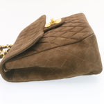 Chanel Matelasse 30 Double Chain New Shoulder Bag Suede Brown CC Auth ar4582