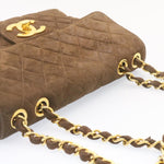 Chanel Matelasse 30 Double Chain New Shoulder Bag Suede Brown CC Auth ar4582
