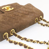 Chanel Matelasse 30 Double Chain New Shoulder Bag Suede Brown CC Auth ar4582