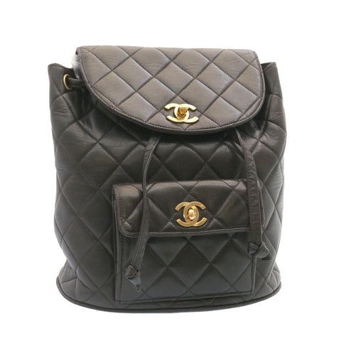 Chanel Matelasse Backpack Leather Black Gold Tone CC Auth ar4662A