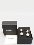 AB2307 CC Piercing Crystal Around Pearl Drop Gold Earrings Chanel