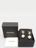 AB2307 CC Piercing Crystal Around Pearl Drop Gold Earrings Chanel