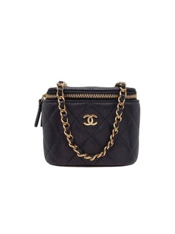 AP1340 Black Caviar Skin Vanity Gold Mini Chain Cross Bag Chanel