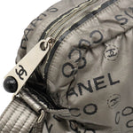 Chanel Logo Shoulder Bag  Pochette Nylon Silver Black Silver A46531