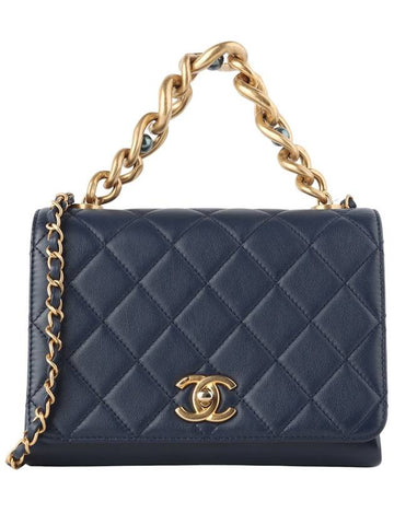 AS2639 Triple Pearl Chain Turnlock Flap Shoulder Bag Department Store Invoice 33802 Chanel