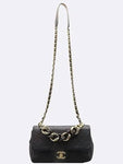 AS1353 Black leather gold metal chain tote bag and shoulder Chanel