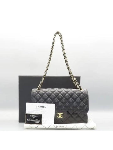 A58600 Black Caviar Skin Classic Jumbo Gold Chain Shoulder Bag Chanel