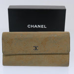 Chanel Long Wallet Suede Beige CC Auth bs10744