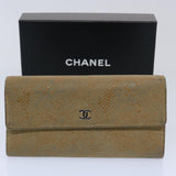 Chanel Long Wallet Suede Beige CC Auth bs10744