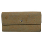 Chanel Long Wallet Suede Beige CC Auth bs10744