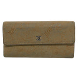 Chanel Long Wallet Suede Beige CC Auth bs10744