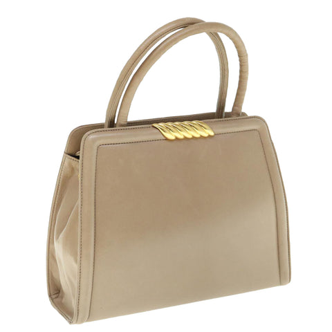 balenciaga Hand Bag Leather Beige Auth bs11037