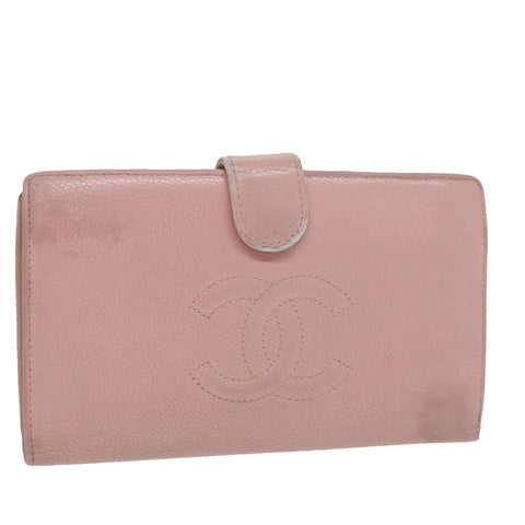 Chanel Long Wallet Caviar Skin Pink CC Auth bs11186