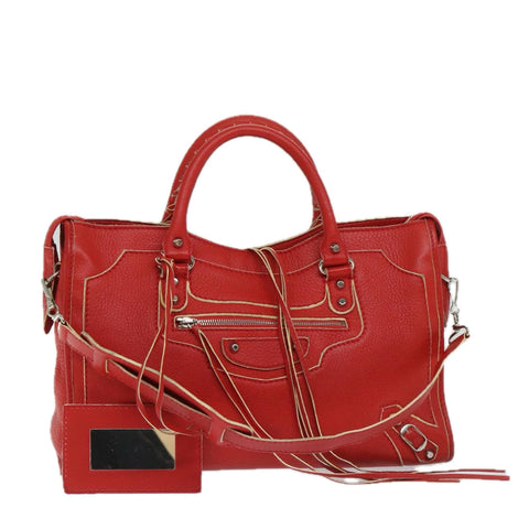 balenciaga City Hand Bag Leather 2way Red 115748 Auth bs12559