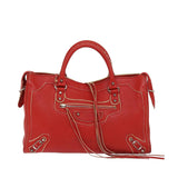 balenciaga City Hand Bag Leather 2way Red 115748 Auth bs12559
