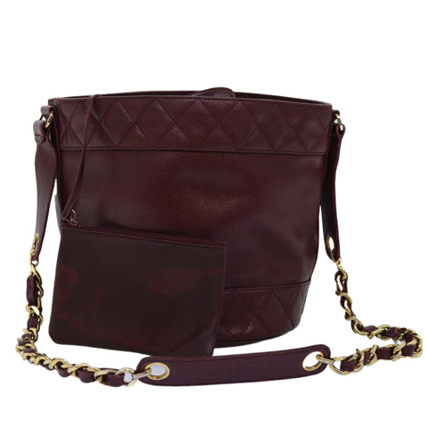 Chanel Matelasse Chain Shoulder Bag Caviar Skin Red CC Auth bs13246