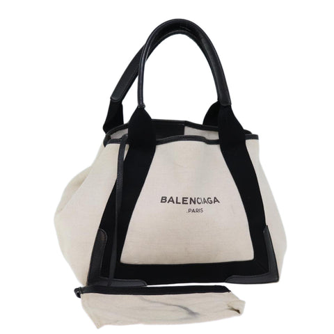balenciaga Cabas S Hand Bag Canvas White Black Auth bs13699