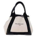 balenciaga Cabas S Hand Bag Canvas White Black Auth bs13699