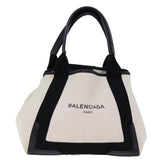balenciaga Cabas S Hand Bag Canvas White Black Auth bs13699