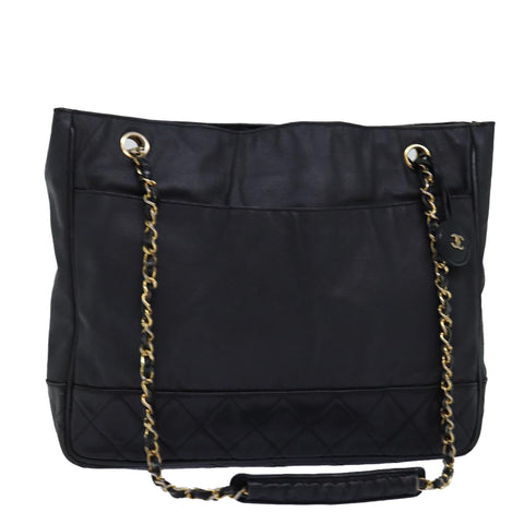 Chanel Matelasse Chain Shoulder Bag Canvas Leather Black CC Auth bs14243
