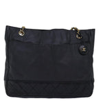Chanel Matelasse Chain Shoulder Bag Canvas Leather Black CC Auth bs14243