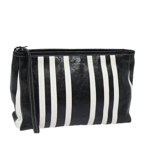 balenciaga Clutch Bag Leather Black White Auth bs15028