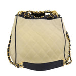 Chanel Matelasse Chain Shoulder Bag Canvas Leather Beige CC Auth bs16006