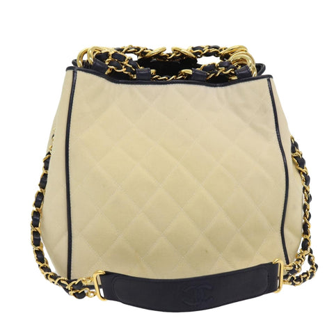 Chanel Matelasse Chain Shoulder Bag Canvas Leather Beige CC Auth bs16006