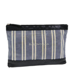 balenciaga Clutch Bag Canvas Leather Blue Black Silver 420407 Auth bs16618