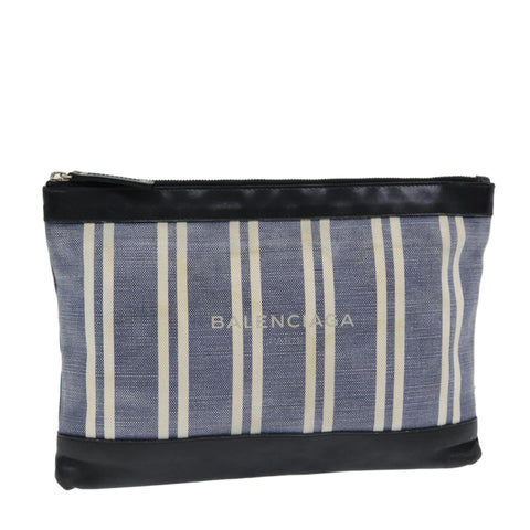 balenciaga Clutch Bag Canvas Leather Blue Black Silver 420407 Auth bs16618
