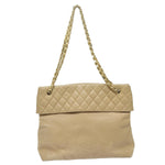 Chanel Matelasse Chain Tote Bag Leather Beige Gold CC Auth bs16657