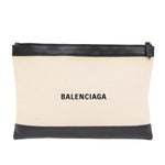 balenciaga Clip M Clutch Bag Canvas Leather Beige Silver 373834 Auth bs16915