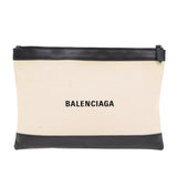 balenciaga Clip M Clutch Bag Canvas Leather Beige Silver 373834 Auth bs16915