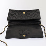 Chanel Matelasse Chain Shoulder Bag Leather Black Gold CC Auth bs17124