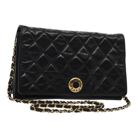 Chanel Matelasse Chain Shoulder Bag Leather Black Gold CC Auth bs17124