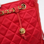 Chanel Matelasse Chain Shoulder Bag Satin Red Gold CC Auth bs17153