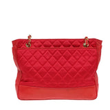 Chanel Matelasse Chain Shoulder Bag Satin Red Gold CC Auth bs17153