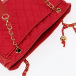 Chanel Matelasse Chain Shoulder Bag Satin Red Gold CC Auth bs17153